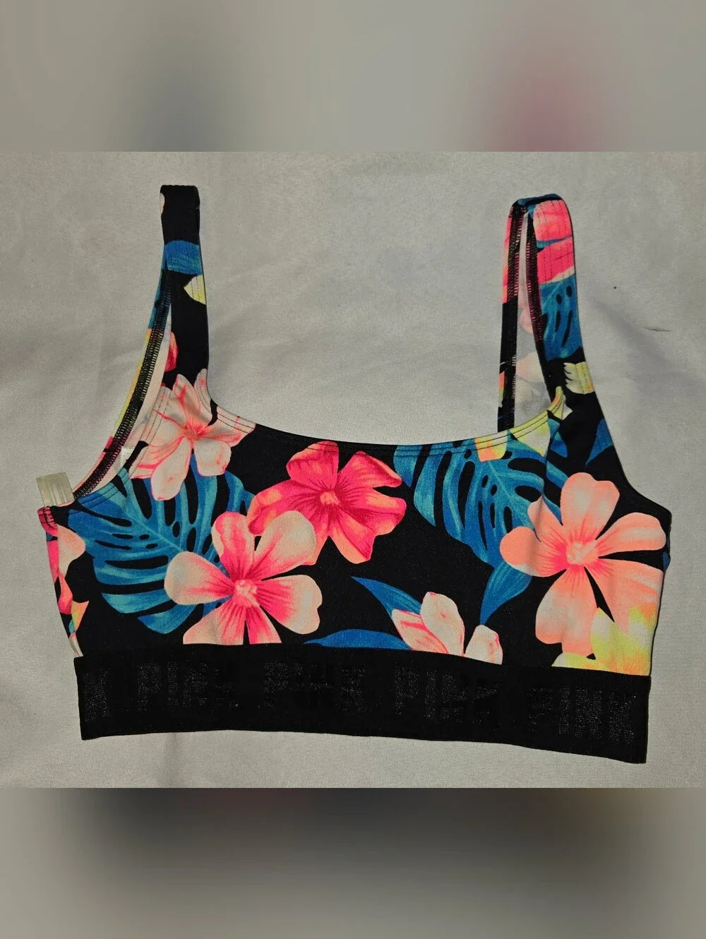 PINK Victoria's Secret Black Tee with Tropical Floral Bralettes Sz XS & M